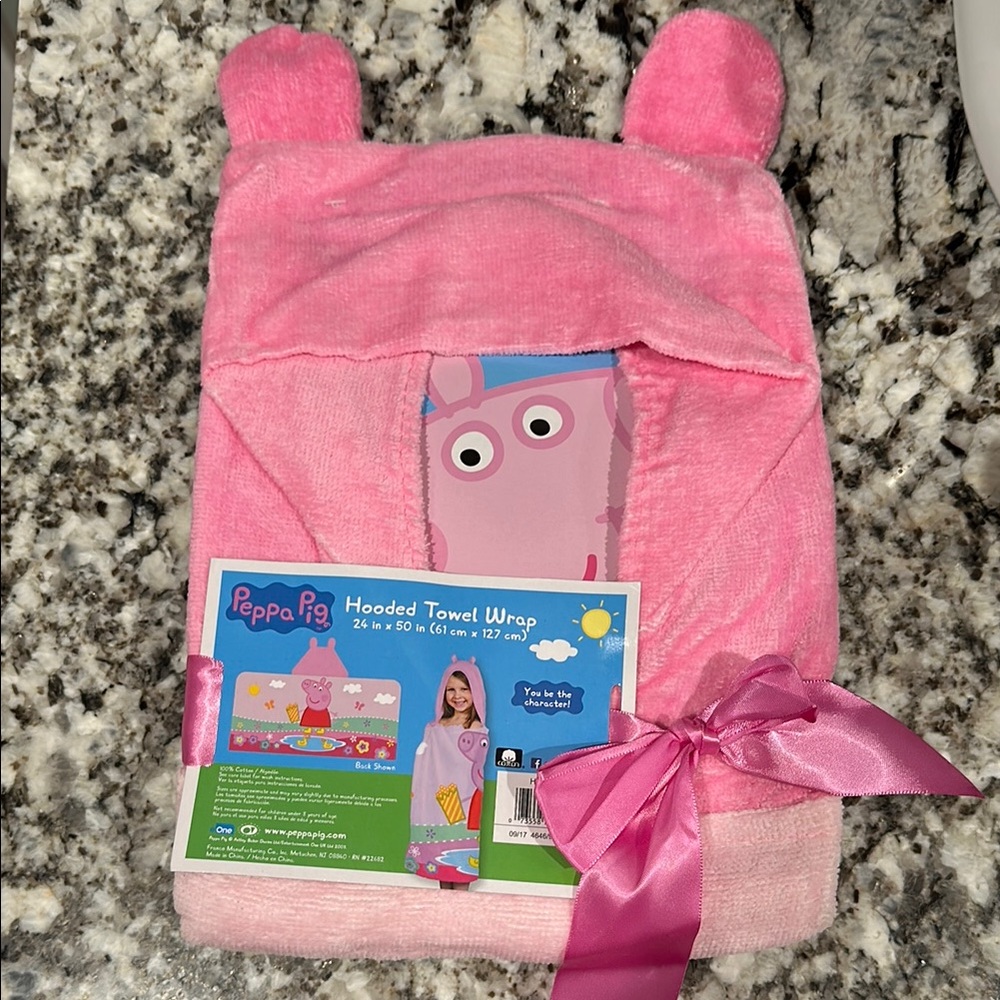Peppa Pig Pink Hooded Towel with Ears and Bow